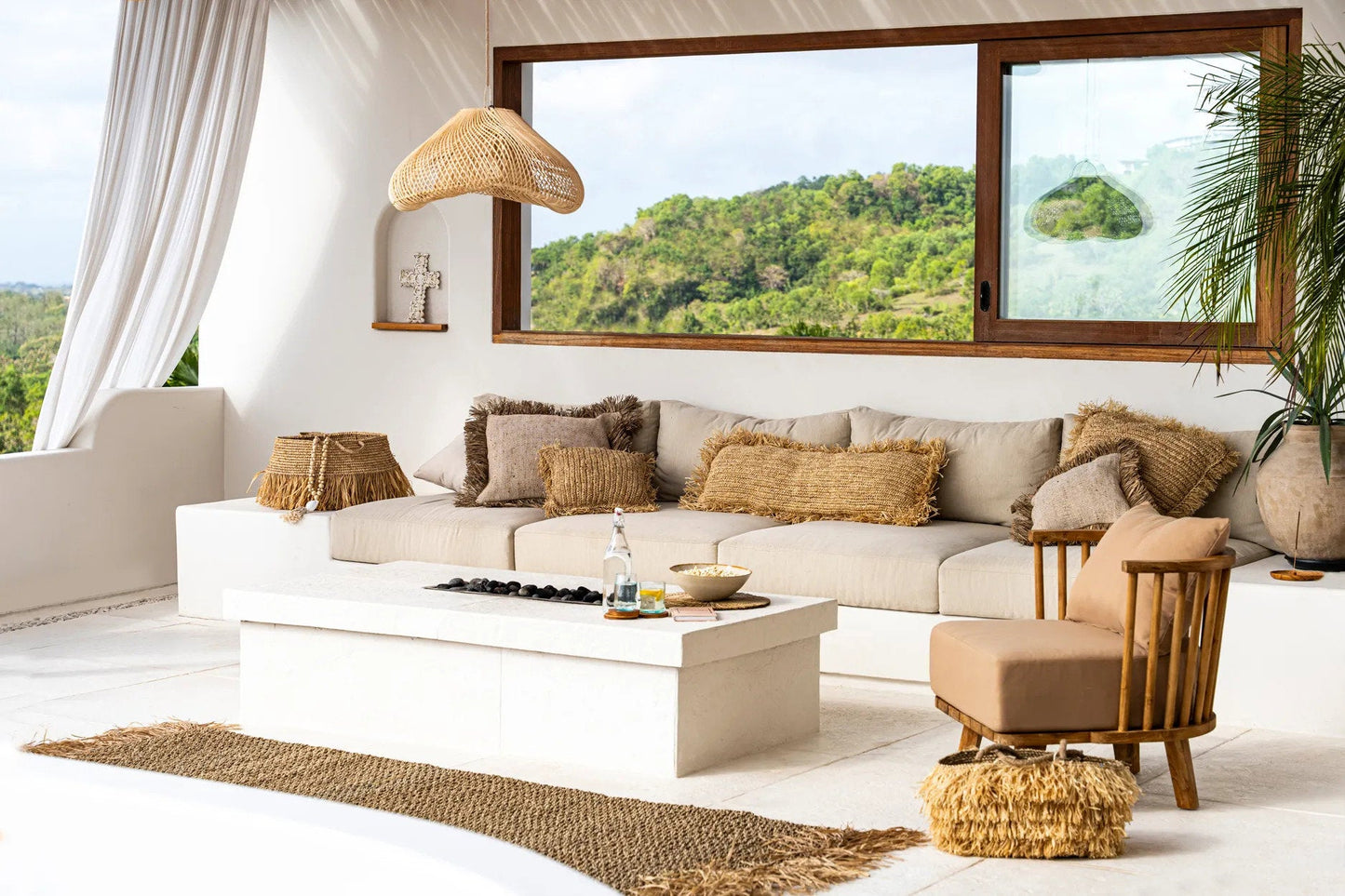 La funda de cojín de rafia rectangular - Natural - 35x100