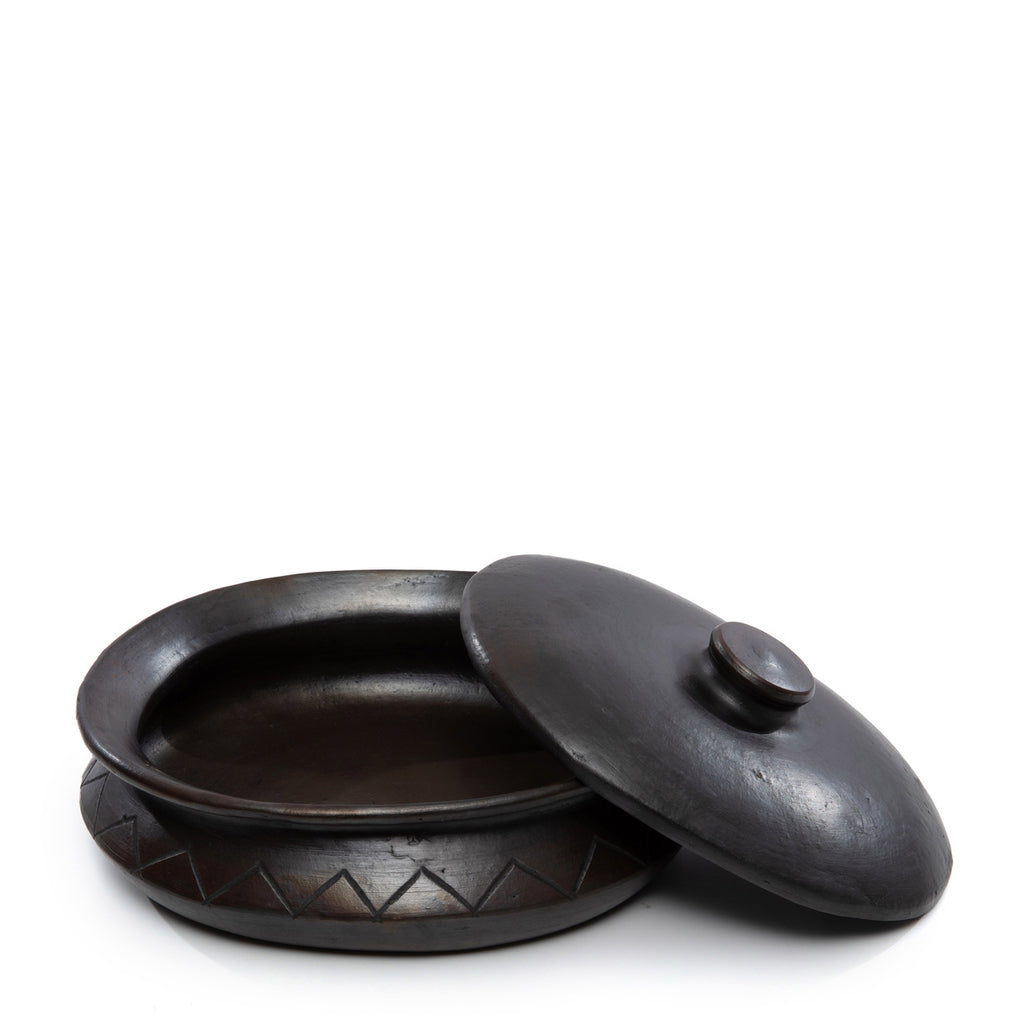 The Burned Oval Pot with Pattern - Black