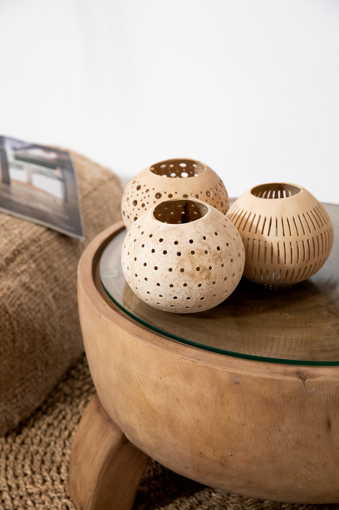 The Coconut Stripe Candle Holder - Natural