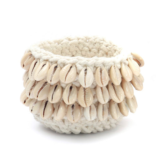 The Cowrie Macramé Candle Holder - Natural - S