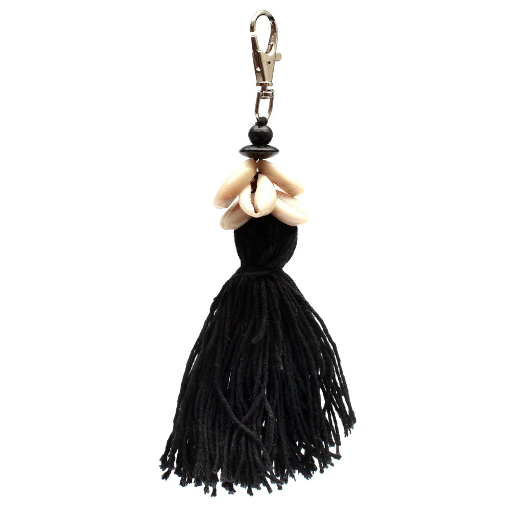 The Cowrie Tassel Keychain - Black