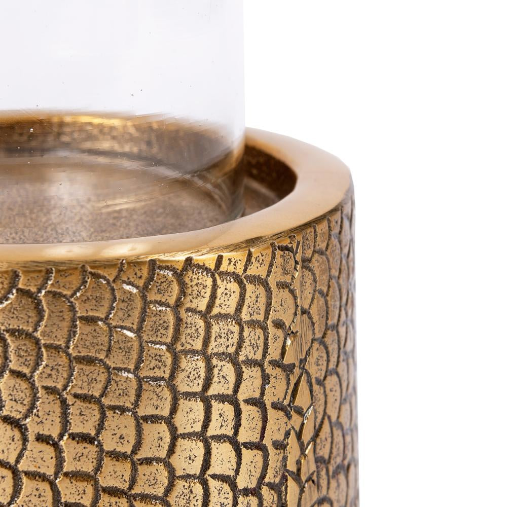 The Croco Candle Holder with Glass - Brass - L