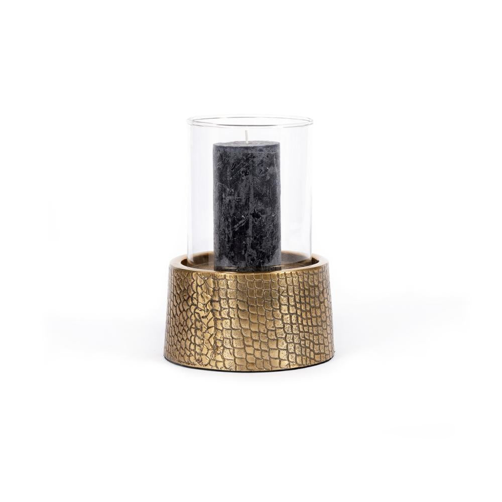 The Croco Candle Holder with Glass - Brass - L