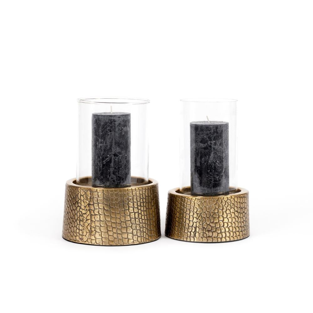 The Croco Candle Holder with Glass - Brass - L