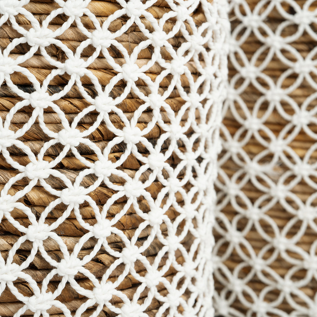 De Cross Stitched Macramé Mand - Naturel Wit - L