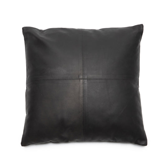 The Four Leather Panel Cushion Cover - Black - 40x40