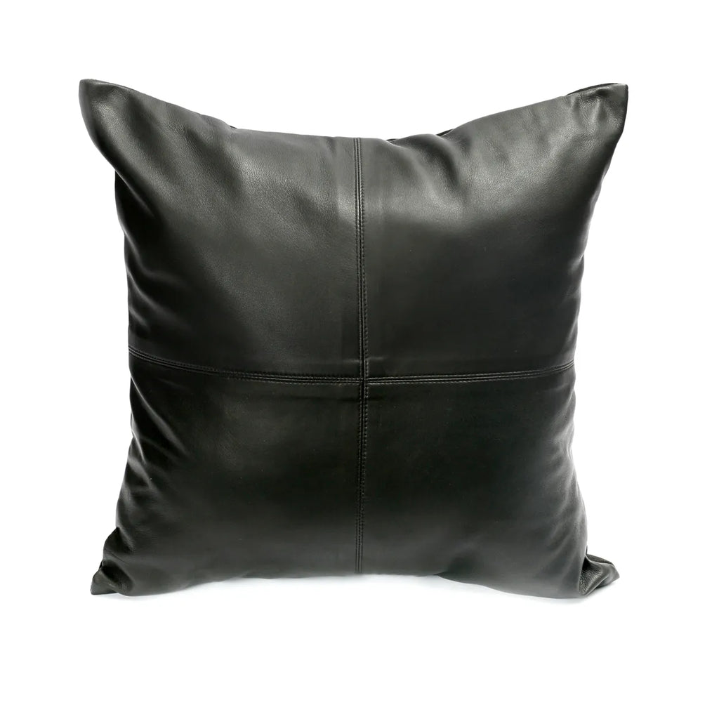 The Four Leather Panel Cushion Cover - Black - 40x40