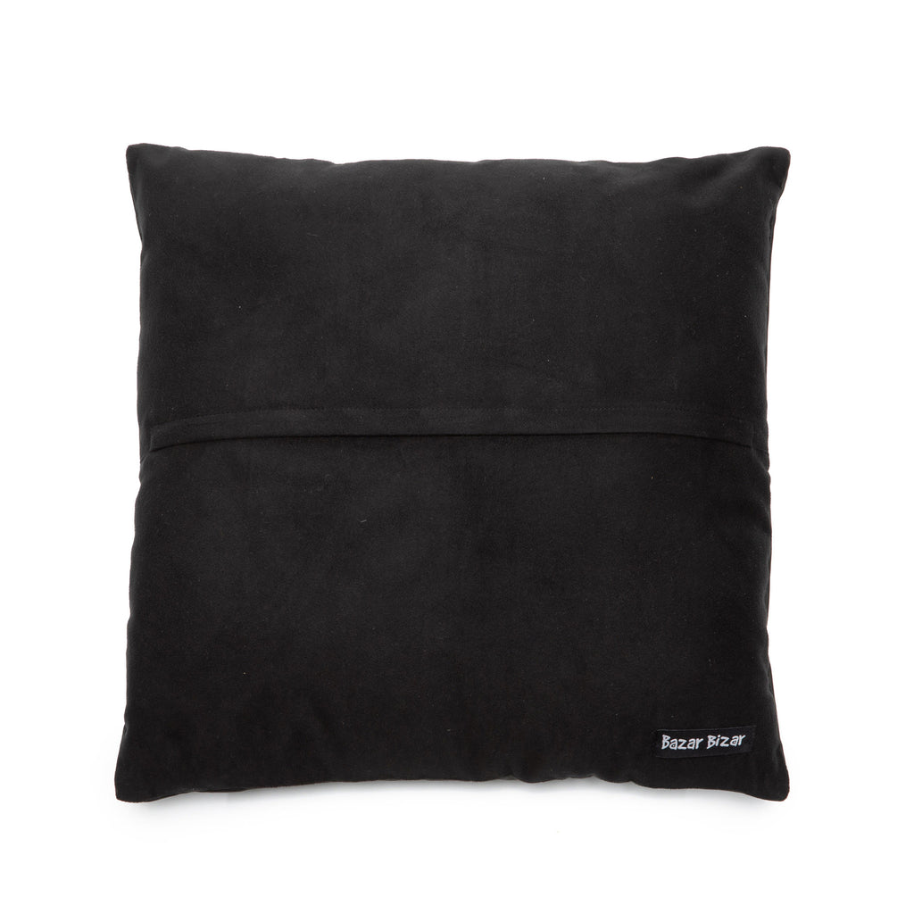 The Four Leather Panel Cushion Cover - Black - 40x40