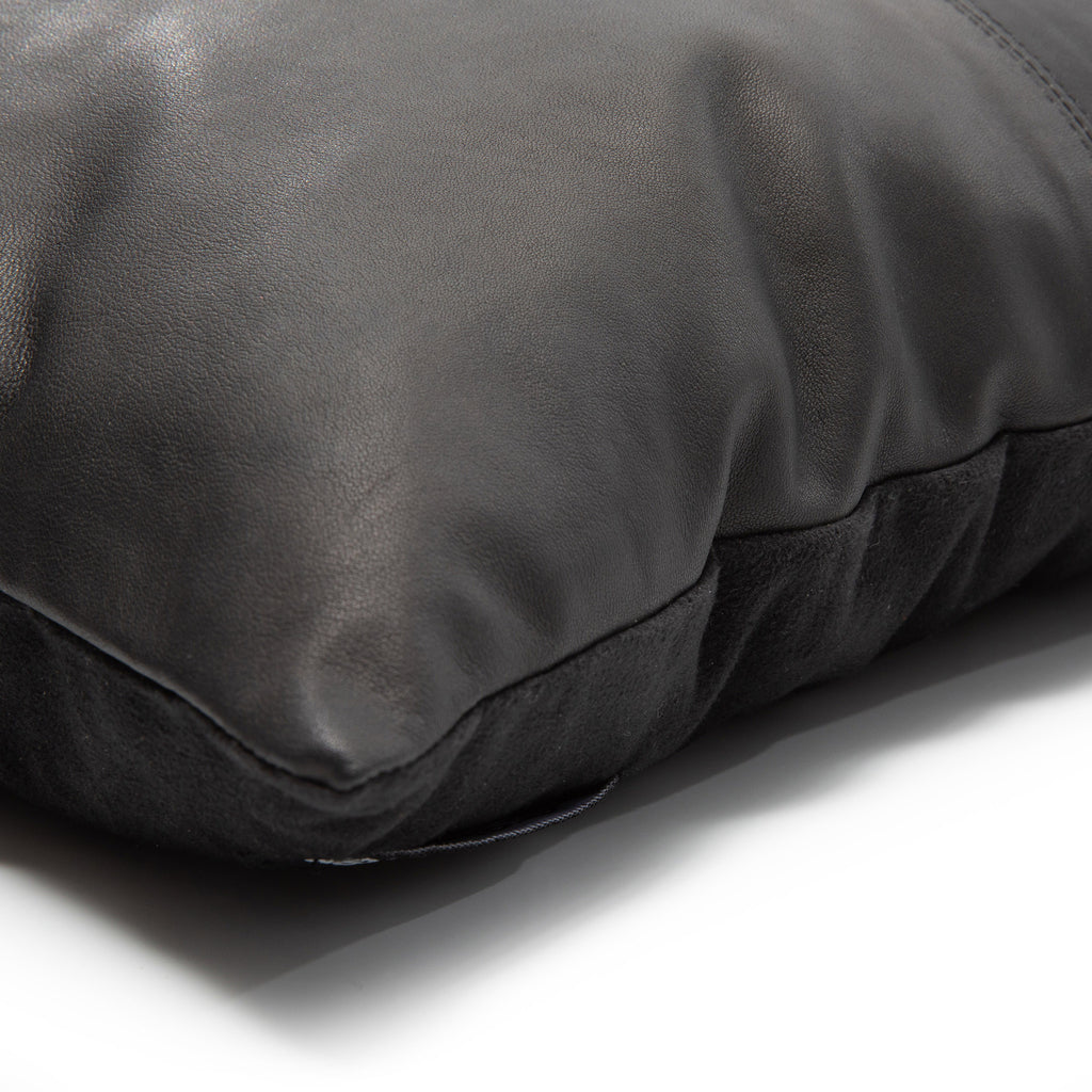 The Four Leather Panel Cushion Cover - Black - 40x40