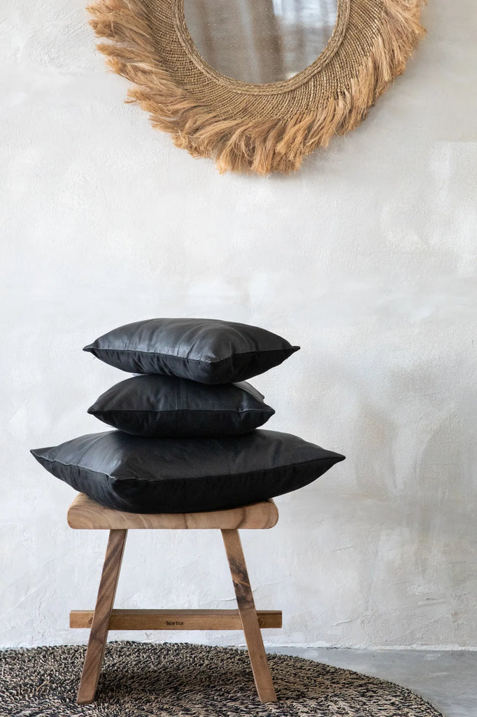 The Four Leather Panel Cushion Cover - Black - 40x40