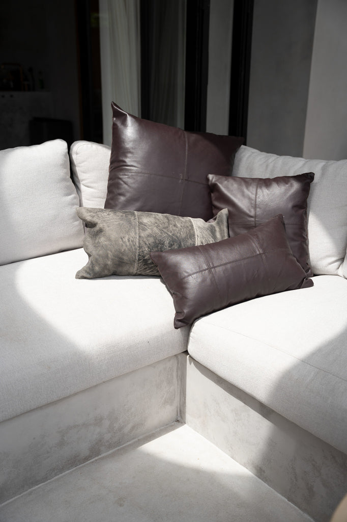 The Four Panel Leather Cushion Cover - Chocolate - 40x40