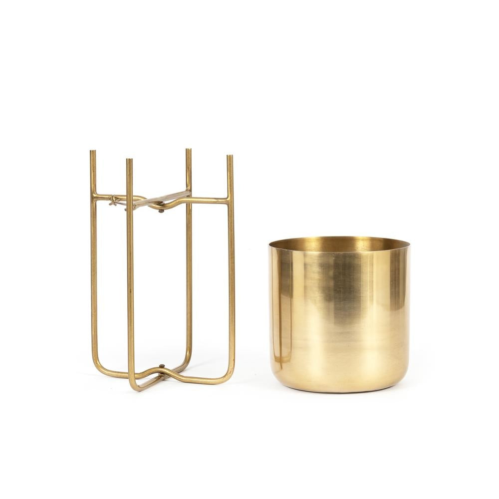 The Brass Plant Pot on Stand - Brass - M