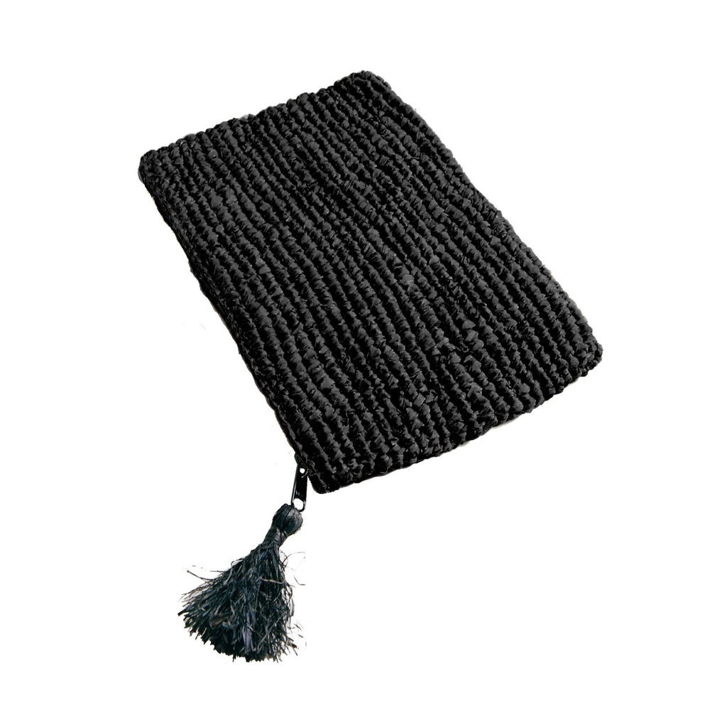 The Raffia Clutch with zipper closure - Black - L