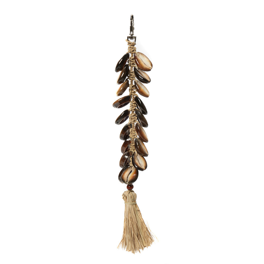 The Raffia Fishbone Keychain - Natural Black