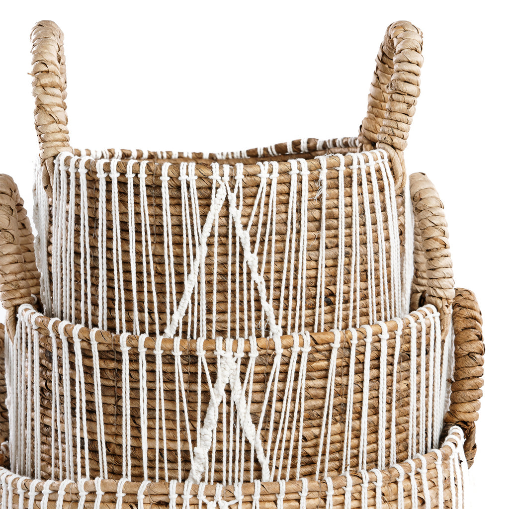 De Straight Stitched Macrame Mand - Naturel Wit - L