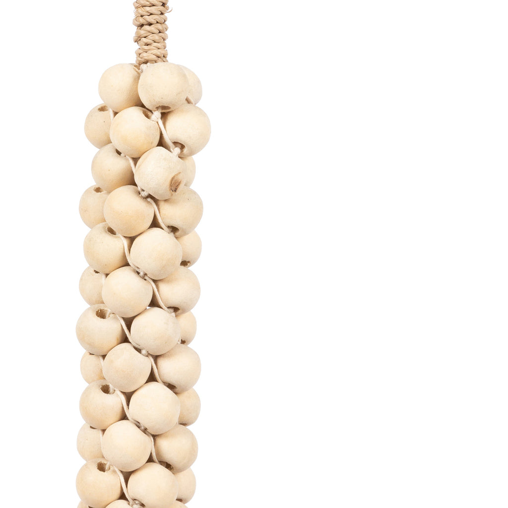 The Wooden Beads with Cotton Hanging Decoration - white