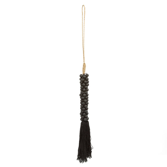 The Wooden Beads with Cotton Hanging Decoration - Black