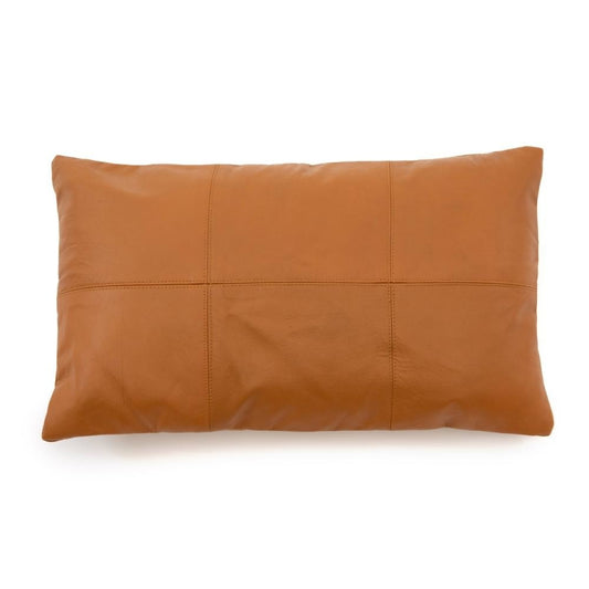 The Six Panel Leather Cushion Cover - Camel - 30x50